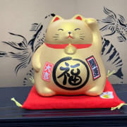 日本正品瀨戶燒陶瓷金色超財貓