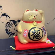 日本正品瀨戶燒陶瓷金色超財貓