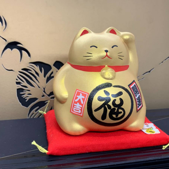 日本正品瀨戶燒陶瓷金色超財貓